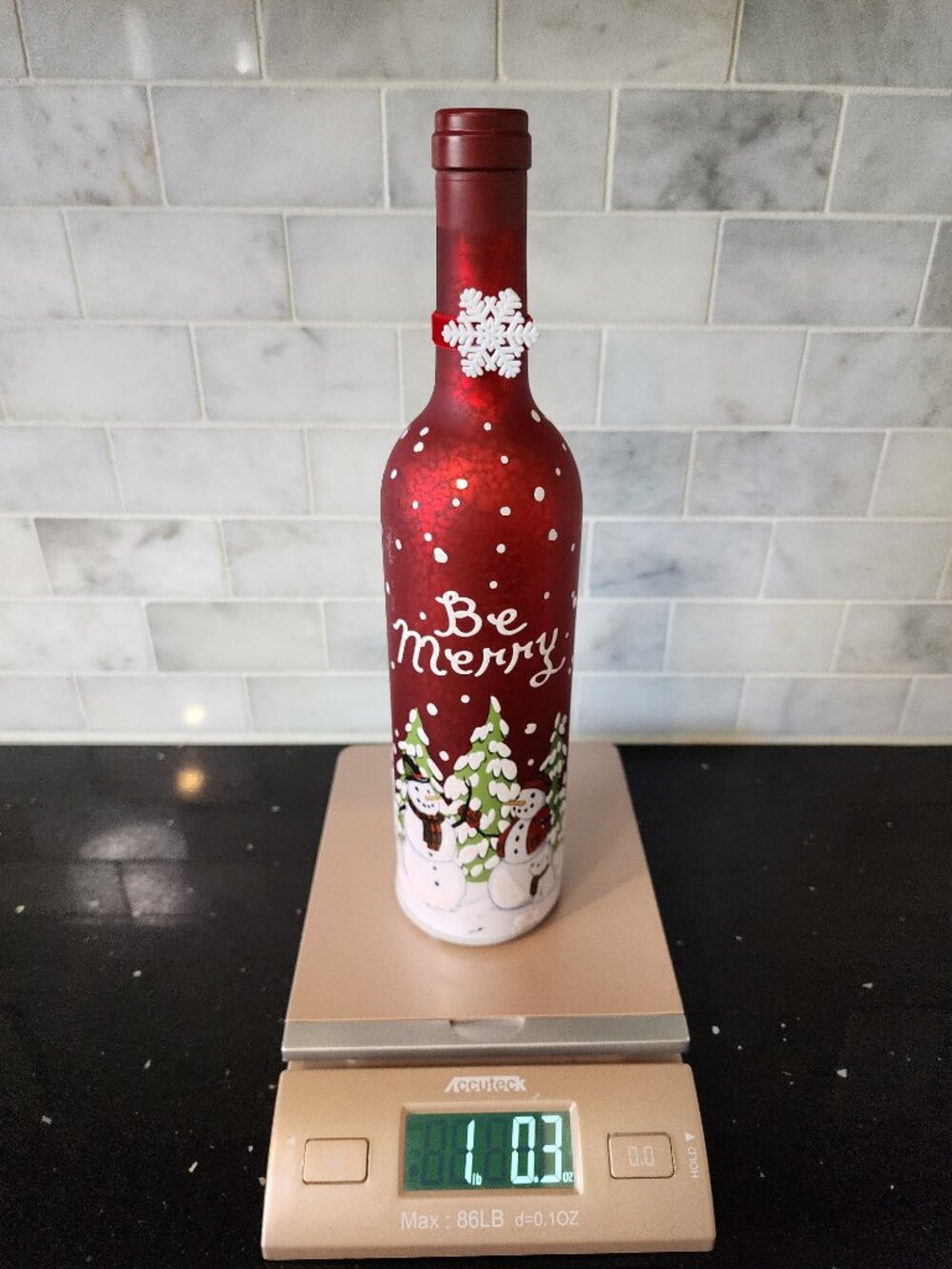 Artisan "Be Merry" Snowman Light-Up Bottle Decor - Picture 10 of 11